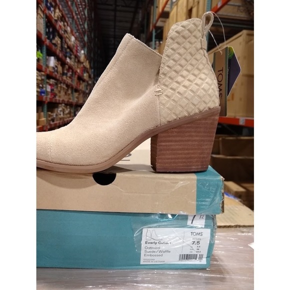 TOMS Shoes - TOMS Womens Everly Cut Out Booties, Oatmeal Suede/Waffle Embossed, 7.5 M US